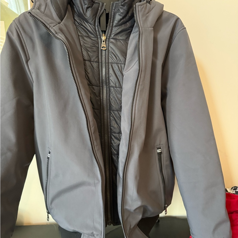 Nautica Men's Charcoal Hooded Dual lining insulated bomber Jacket